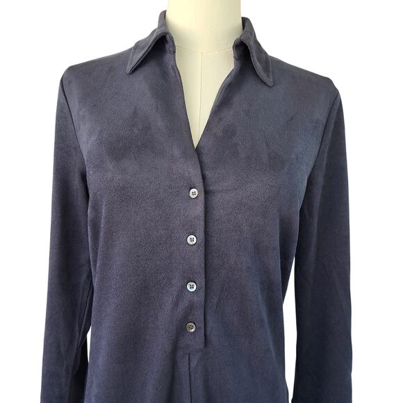 J McLaughlin Ilyia Navy Blue Faux Suede Shirt Dress Size XS - Picture 3 of 10